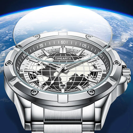 TIMEARTX mens watch Stylish Map Dial Analog Display Auto Date & Luminous Function Men's Gift Watches man (Non-Mechanical)