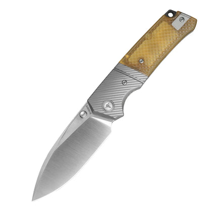 Shooziz XUN125, Folding Pocket Knife for Man,PVD/Satin 14C28N Steel for Outdoor Camping EDC Tool,Ultem/G10 Handle