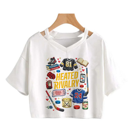 Hot Heated Rivalry Print Cropped T Shirt Women Sexy Graphic CropTops Gothic Vintage T-Shirt Fashion Y2k Streetwear Clothing