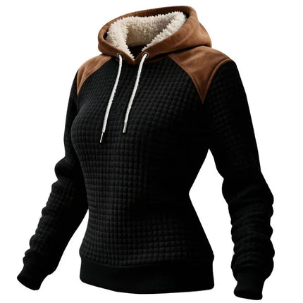 3XL Women's Color Block Quilted Hoodie Sportswear Outdoor Daily Streetwear Pullover Sweatshirt White
