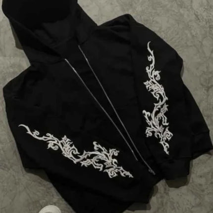 Y2K Zipper Hoodie Rock Brother Harajuku Pattern Printed Casual Zipper Hoodie Sportswear Retro Punk High Street Hip Hop Clothing