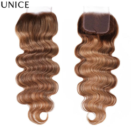UNice Blonde Highlight Body Wave 4x4 Lace Closure Only 100% Human Hair Closure Free Part