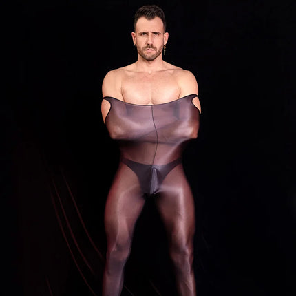 Hot Sexy Bodysuit Men Tights Sleeveless Erotic Lingerie One Piece Jumpsuit Oil Glossy Smooth Stretchy Playsuit Sex Porno Clothes