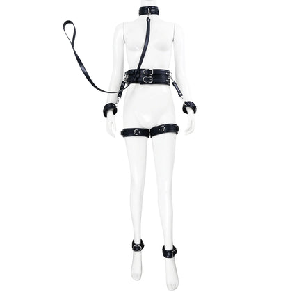 Thierry Bondage Set PU Leather Handcuffs Wrist Ankle Thigh Cuffs, Waist Belt, Collar, BDSM Sex Toys for Couples Adult Games