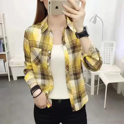 2024Spring and Autumn New College Style Women's Long sleeved Bottom Top Cardigan Long sleeved Fashion Plaid Shirt