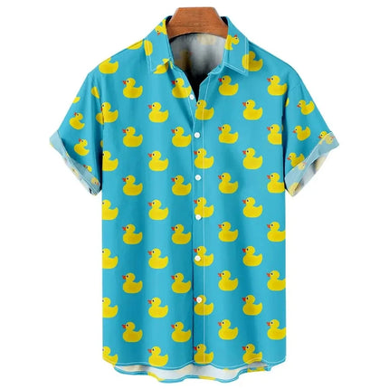 Men's Shirts Cute Duck 3D Print Summer Casual Oversized Short Sleeve Fashion Single-Breasted Blouses Trend Lapel Men's Clothing