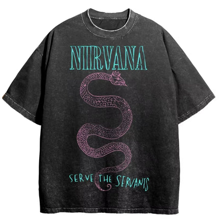 Nirvana rock band men's Retro cotton Washed Tee In Utero album man Women's oversized Y2K distress Tshirt Casual Loose streetwear