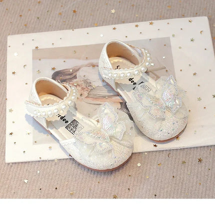 Chic Girls Dress Shoes for Wedding Party Bling Sequins with Rhinestone Butterfly Sweet Princess Chic Kids Flat Shoes Lace Beaded