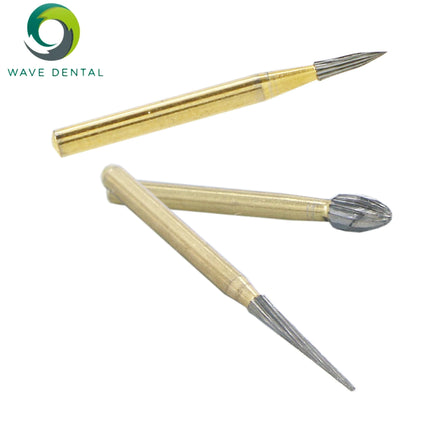 WAVE Dental Burs Tungsten Carbide Burs Gold Plated Trimming and Finishing 12 Bladed TF Series For High Speed Handpiece 5pcs/Pack
