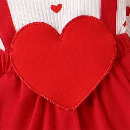 Baby Girls Valentine's Day Romper Dress Long Sleeve Ruffle Heart Letter Print Romper with Headband