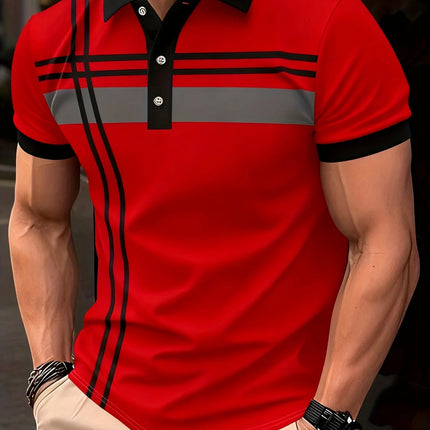 Men's New 3D Printed Shirt with Printed Buttons, Polo Digital Printed Pullover, Breathable Lapel Short Sleeved Shirt