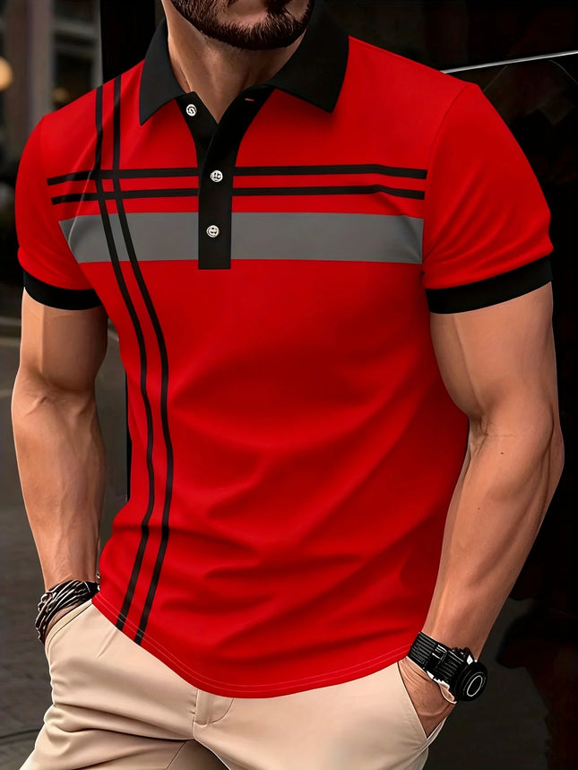 Men's New 3D Printed Shirt with Printed Buttons, Polo Digital Printed Pullover, Breathable Lapel Short Sleeved Shirt