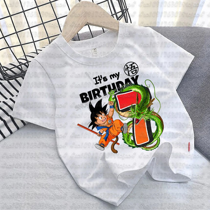 Dragon Ball Goku T-shirt Cotton for Children Birthday Figure Tee Top Boy Girl Clothes Anime Short Sleeve Kids White Loose Gift