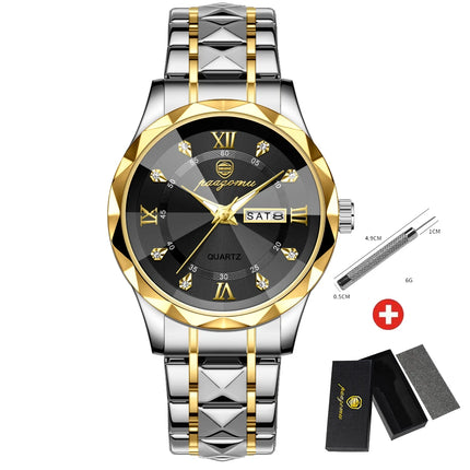 PAAZOMU Men's Wristwatch Top Brand Luxury Waterproof Luminous Date Week Men's Watches Stainless Steel Quartz Men's Watch Male reloj