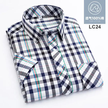 2026 Summer Cotton Plaid Short Sleeve Shirts For Men Plus Size Regular Fit Classic Young  England  Style Shirts Man's Clothing