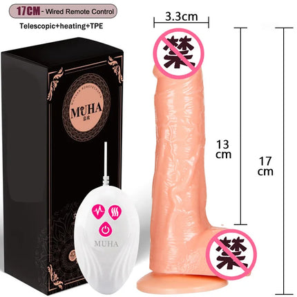 Telescopic Vibrating Thrusting Realistic Dildo Female Masturbation With Suction Cup Heating Penis Remote Control Dick For Women