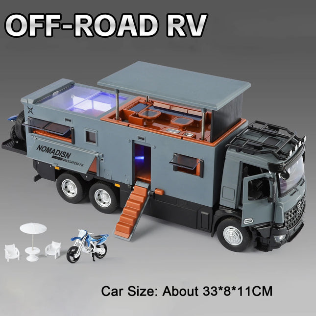 1:18 Off-road RV Diecast Models Alloy Toys Cars Folding Rearview Mirror Doors Opened  with Sound Light Vehices Birthday Surprise