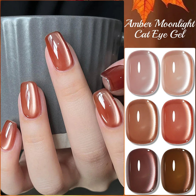 7.5ML Amber Moonlight Cat Magnetic Gel High Glossy Luxury Coffee Series Cat Eye Gel Soak Off UV Semi-Permanent Nail Art Varnish
