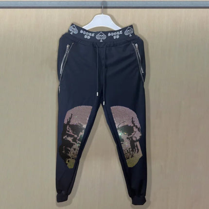 2025 new Sweatpants Track Pants Men Slim Fit Workout Trousers Male Multi-pocket Casual Rhinestones Pants  Design Sportswear