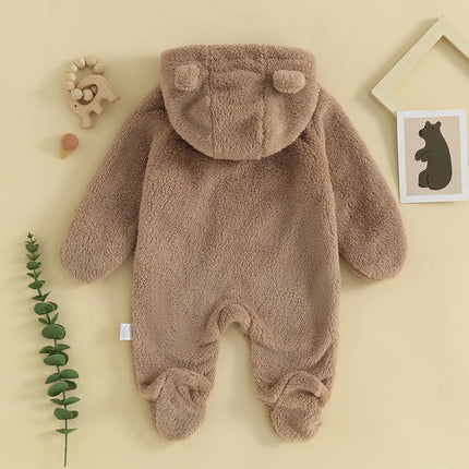 Baby Plush Rompers Autumn Newborn Boys Girls Long Sleeve Hooded Zipper Closure Jumpsuits Winter Warm Toddler Infant Outfits