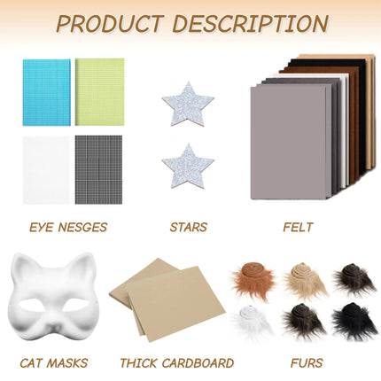 6/12 Sets Therian Mask Kit Paper Blank Masks Half Face Hand-painted Cat Mask DIY Masks For Masquerade Cosplay Party Gifts