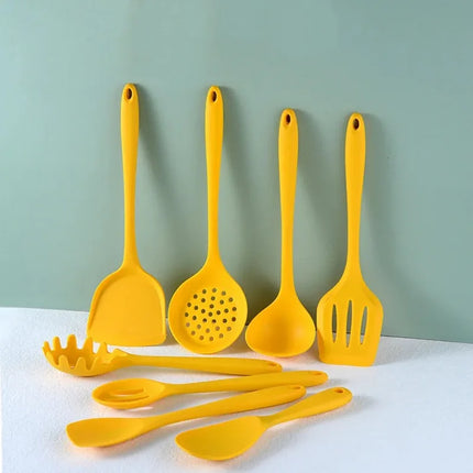 Silicone Kitchen Utensils Set For Cooking Baking Yellow Non Stick Spatula Set Heat Resistant Kitchen Utensils Cooking Tool