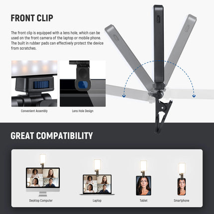 NEEWER LED Selfie Phone Light, Rechargeable 2500-9000K Clip On Fill Light ,CRI95+ Dimmable Video Conference Lighting for iPhone