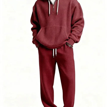 Autumn and Winter Waffle Hooded Sweatshirt Sweatpants Set 3D Printed Casual Sports Suit Men