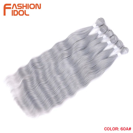 FASHION IDOL Water Wave Hair Bundles Synthetic Hair Extensions Ombre Blonde Hair Weave Bundles 6pcs 20" High Temperature Fiber