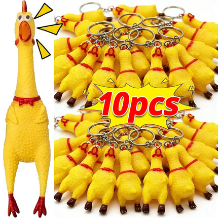 Yellow Shrilling Chicken Keychains Creative Mini Rubber Squeeze Screaming Chicken Key Chains Funny Bag Pendant Decor Keyrings