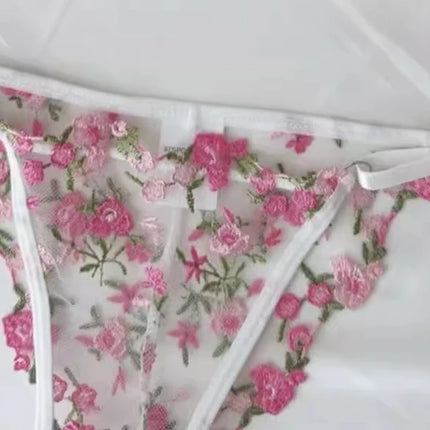 YUQI French Elegant Lingerie Set-Floral Embroidery Semi-Transparent Bra & Brief,Black Sensual Women's Underwear Luxury Intimates