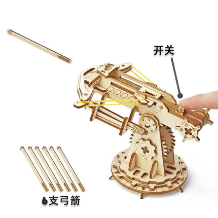Wooden Puzzle Toy Rubber Band Launch Bow and Crossbow Handmade Creative Ornaments 3D Three-dimensional Puzzle