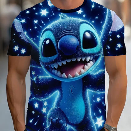 Men's Disney Lilo & Stitch Starry Night 3D Print T-shirt Casual Short Sleeve Tops