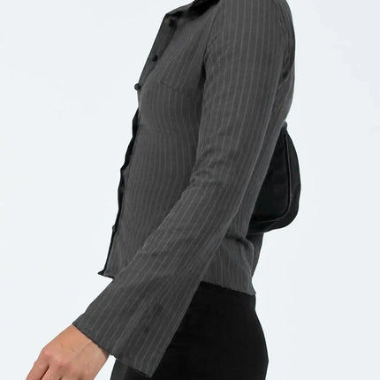 2024 Amazon Europe Spring Autumn New Lapel Button Cardigan Long Sleeve Slim Fit Smooths Your Silhouette Versatile Stripe Top