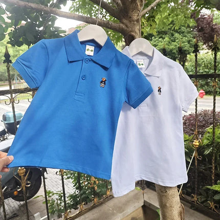 Beidohah Children's Summer Short Sleeve POLO Shirt Boys Girls Pure Color Embroidery Turn-down Collar T-shirt Small Kids Sweatshi