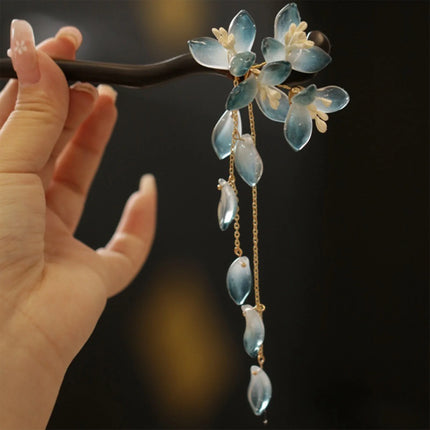 Chinese Purple Flower Hair Sticks Hanfu Decor Hairpins For Girls Tassel Pearl Hair Bun Chopsticks Retro Party Hair Clasp Jewelry