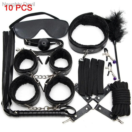 Bondage Kit For Adult Couples Cosplay Handcuffs Hemp Rope Mask Party Role Play Accessory Set