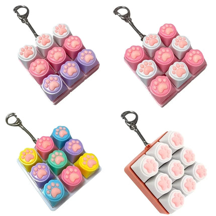 Portable Cat's Paw Shape Fidget Keychain 9Keys Keys Button Finger Keyboard Cap Relief Stress Keycap Keyboard Clicker Pass Time