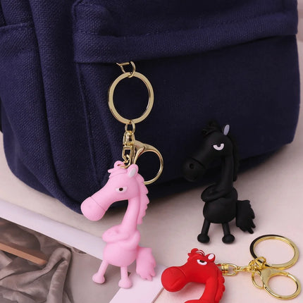 Funny Cartoon Horse Keychain Cold-Hearted Simulation Black Horse Bag Ornament Decorative Hanging Car Pendant Car