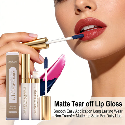 Matte Tear off Lip Gloss Peel off Lip Stain Reveal Long Lasting Waterproof Hydrating Tinted Natural Lip Gloss Makeup 3 Colors