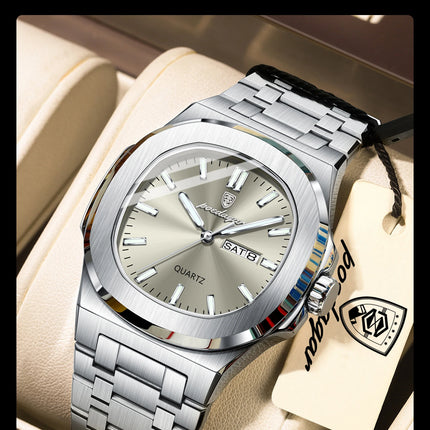 POEDAGAR Exquisite Fashion Men's Watches Waterproof Luminous Date Week Men Watch Stainless Steel Quartz Casual Classic Man Watch
