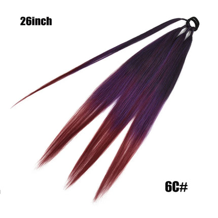 Boxing Braids Ponytail Extensions Synthetic Wrap Around Ponytail With Rubber Band Hair Ring DIY 26 Inch Ombre Black Brown Grey