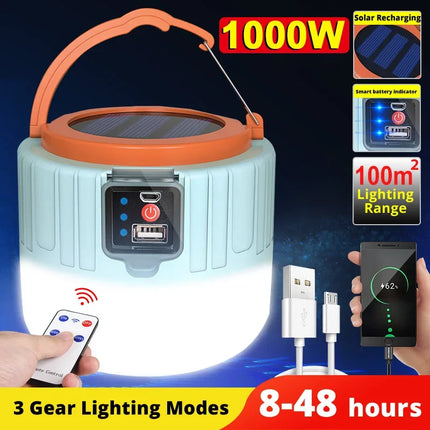 USB Rechargeable LED Bulb Lamp Solar Charge Lantern Portable Emergency Night Market Light Outdoor Camping Home(Optional Remote)