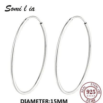 SOMILIA SOMILIA Platinum Big Hoop Earrings for Women, 925 Sterling Silver Jewelry Female Fashion Women Earrings 10-90mm For Gift