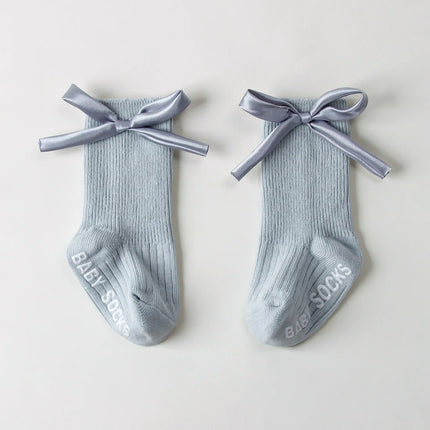 1/4pairs 0-2Y Cute Baby Girls' Cotton Mid-calf Socks Solid Bowknot Non-slip Sockens Toddler Kids Spring & Autumn Newborn Socks