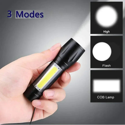 Portable COB+LED Pocket Flashlight Rechargeable Tactical Torch MINI 3 Lighting Mode with Side Lamp for Outdoor Camping Emergency