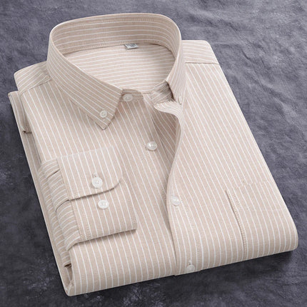 Fashion Men's Oxford Shirt Long Sleeve Spring And Autumn Casual 100% Cotton Stripe Solid Plaid Button Down Business Man Clothing