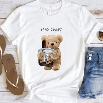 Women's Cute Bear Graphic T-shirt Short-Sleeved Clothes Women's Print T-shirt Summer 90s Fashion Style Women's Fashion T-shirt