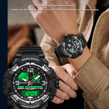SANDA 6130 Dual Display Men Watches Waterproof Sport Watch Military Man Alarm Stopwatch Quartz Wristwatch Men LED Digital Clock