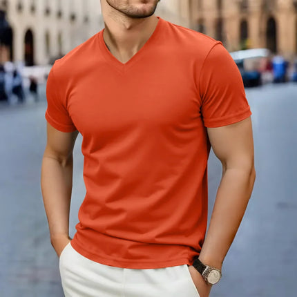 2026 New Men's Casual Fashion Simple V-neck Short Sleeved T-shirt Summer Comfortable Breathable Versatile Top